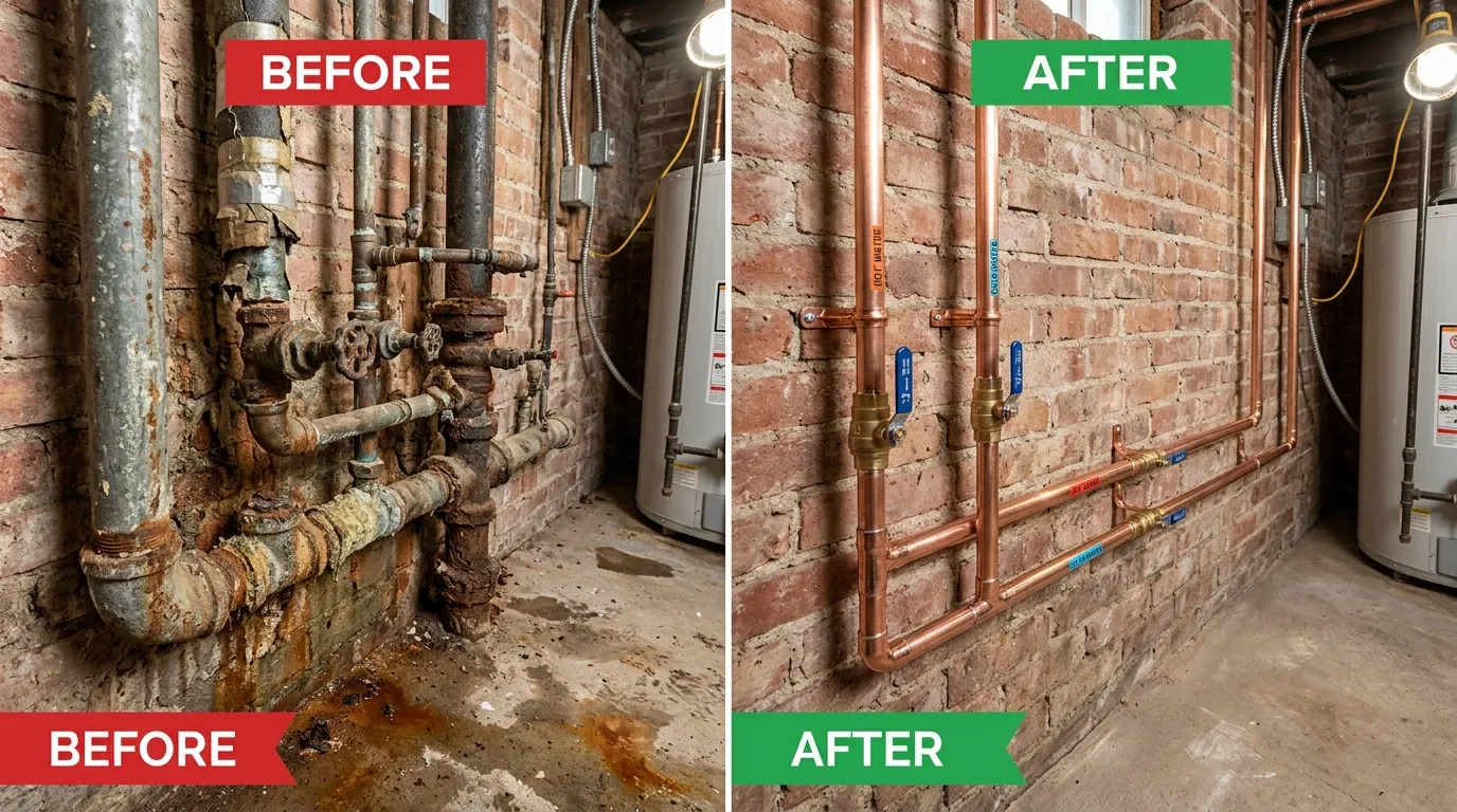 Pipe Repiping Repair and Replacement Before and After - Fox Rora Plumbing Aurora CO