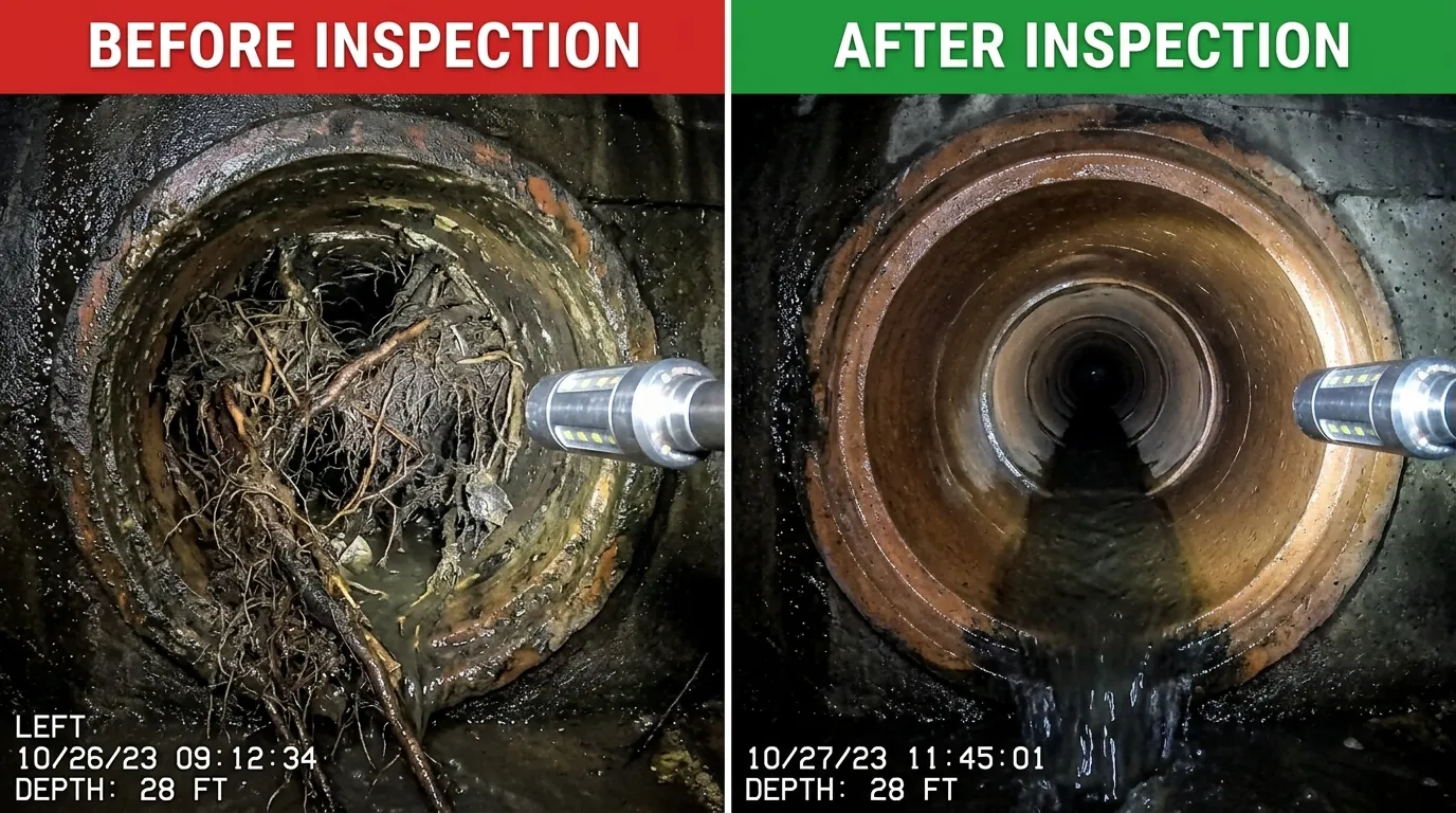 Sewer Camera Inspection Before and After Results - Fox Rora Plumbing Aurora CO