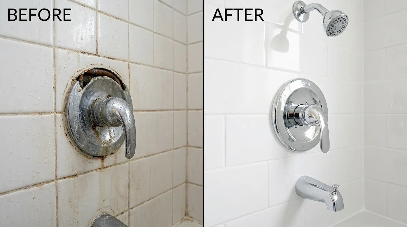 Shower Valve Repair and Replacement Before and After Results - Fox Rora Plumbing Aurora CO