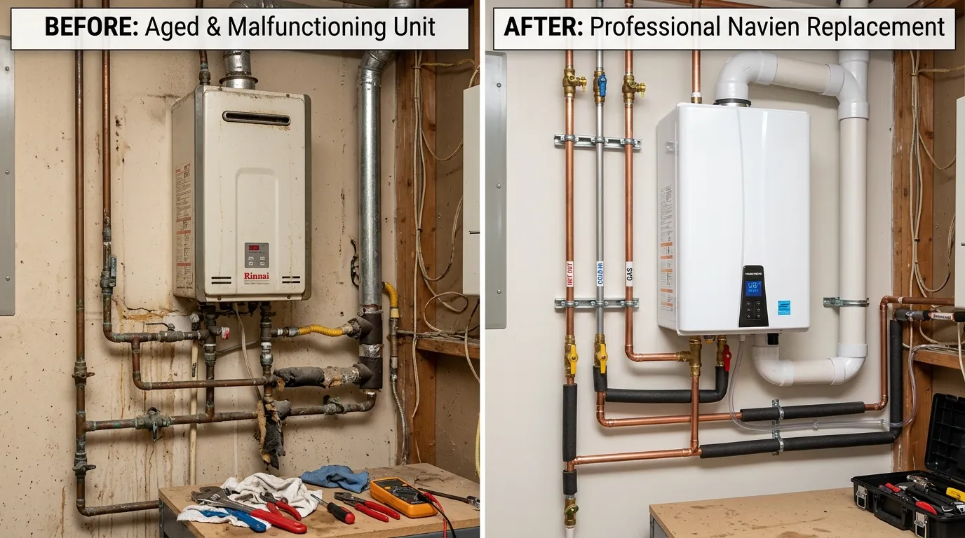 Tankless Water Heater Repair and Replacement Before and After — Fox Rora Plumbing Aurora CO