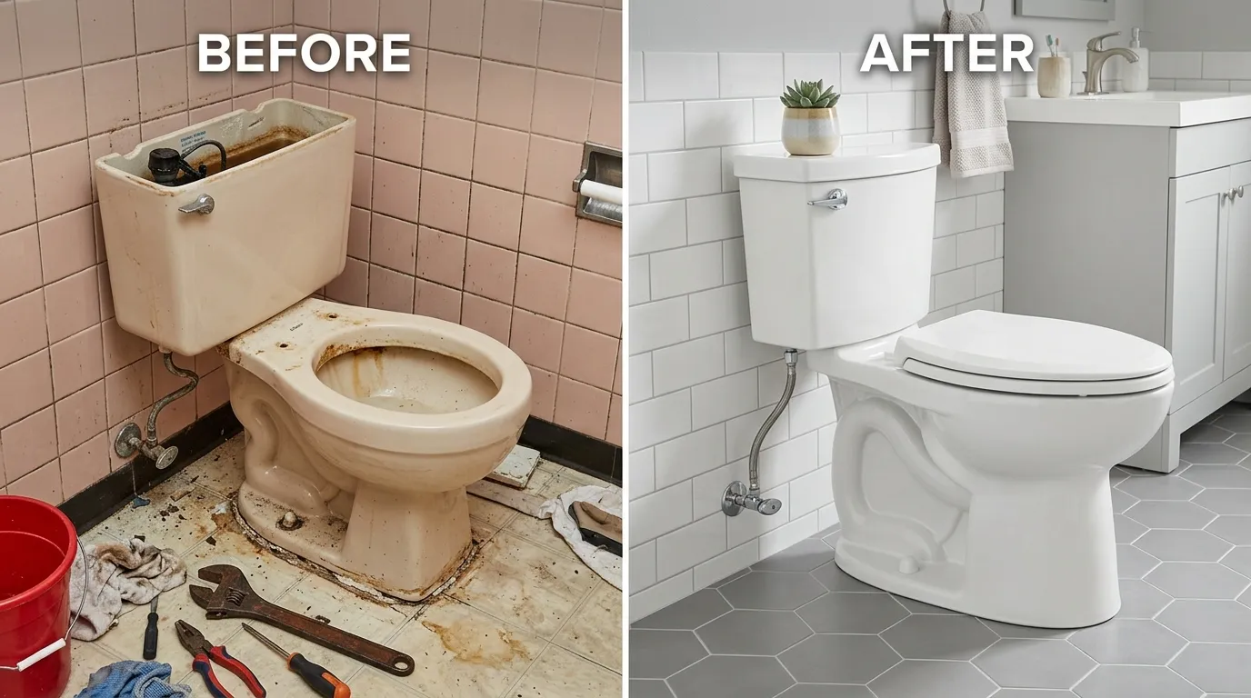 Toilet Repair and Replacement Before and After - Fox Rora Plumbing Aurora CO