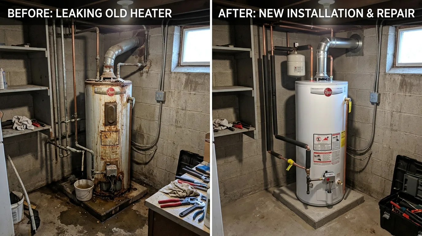 Water Heater Replacement Before and After - Fox Rora Plumbing Aurora CO