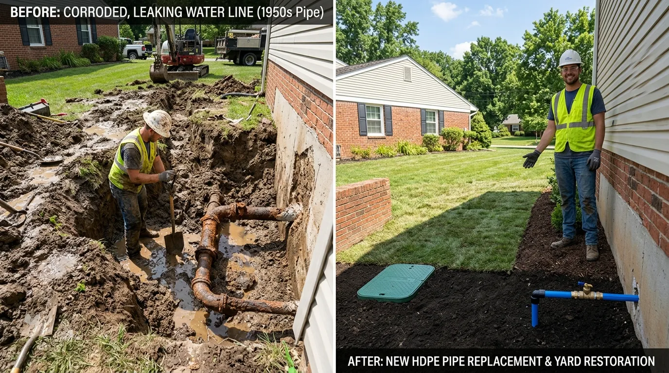 Water Line Replacement Before and After - Fox Rora Plumbing Aurora CO